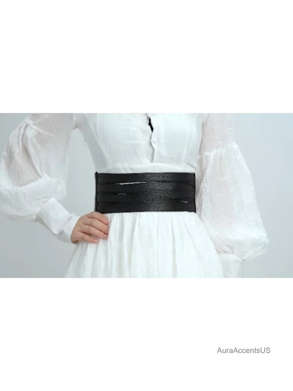 Women Faux Leather Braided Waist Belt Elastic Stretch Dress Belt Wide